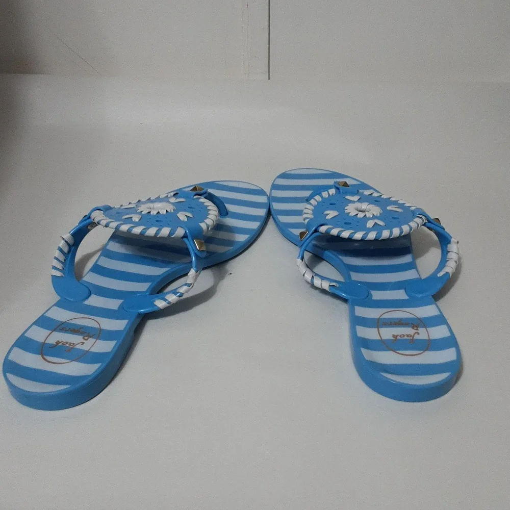 Jack Rogers Thong‎ Blue and White Striped Rubber Sandals